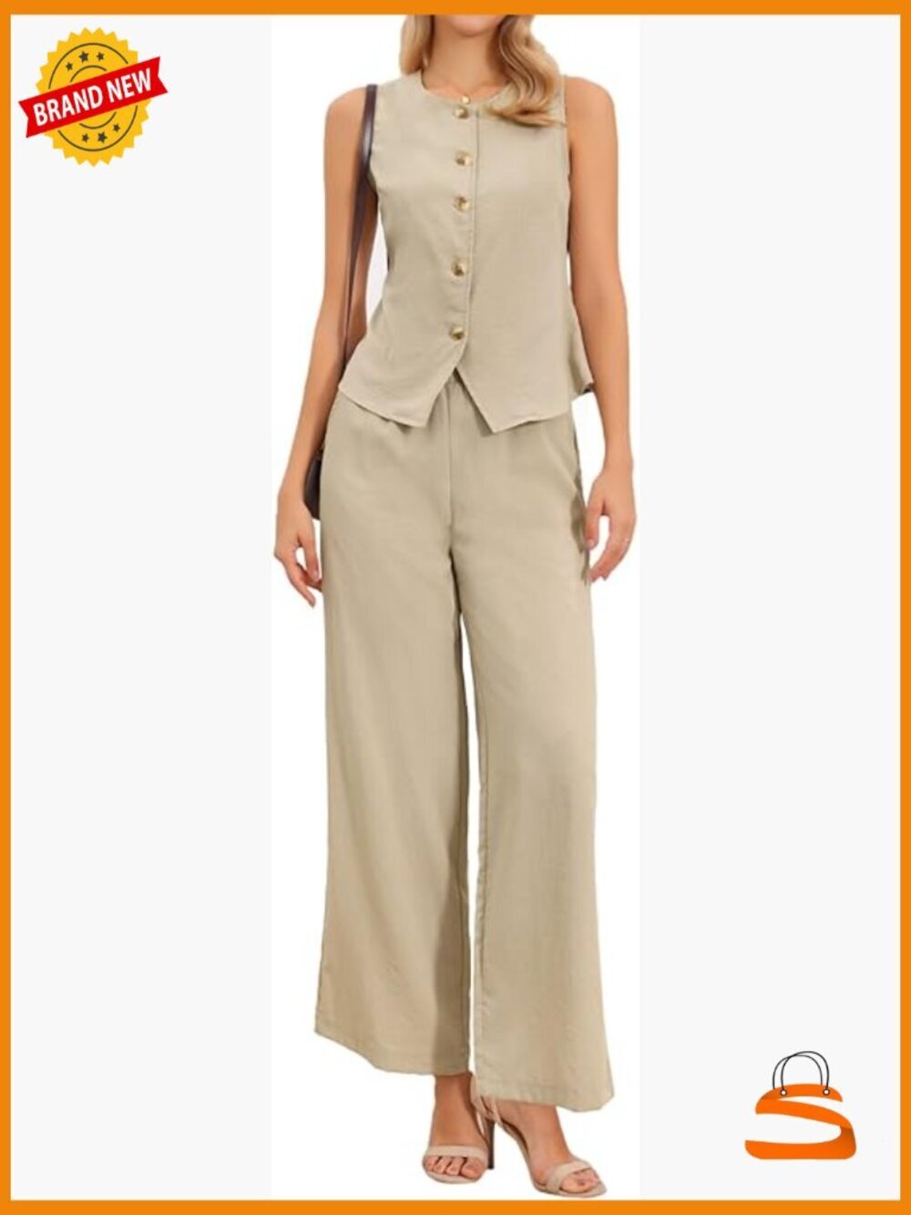 Linen Vest and Wide Leg Pants 2 Piece Outfit Set